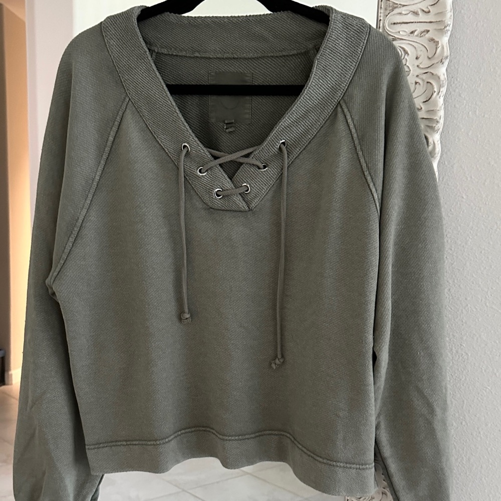 Aerie Olive Green Lace-Up Sweatshirt